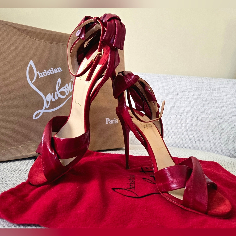 NWB CHRISTIAN LOUBOUTIN Red Exotic Leather/Suede Stiletto Heels 4"/10cm Size:40 - Picture 1 of 15